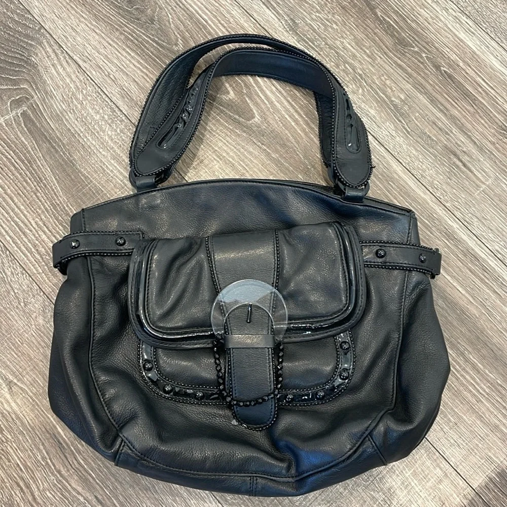 Sondra Roberts Black Faux Leather Satchel Bag